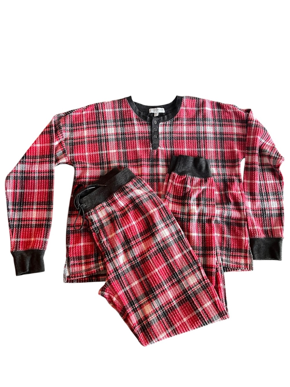 PJ Salvage Set‎ Womens Size S Red Plaid Stretch Henley Top Pants Lounge Holiday